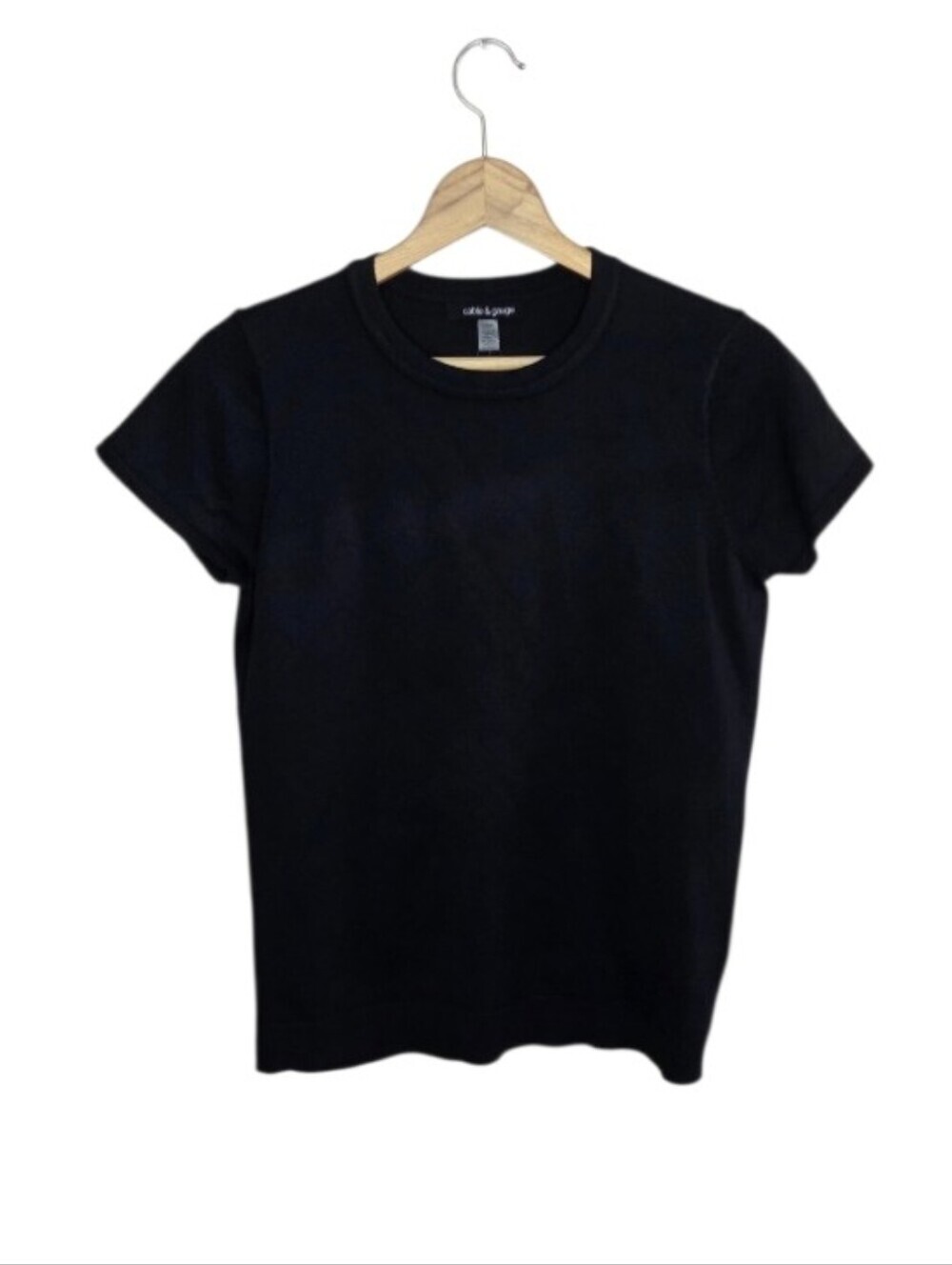Cable & Gauge Black Short Sleeve Knit Sweater Tee Size Large NEW Minimalist Work